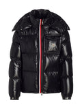 Moncler Montbeliard Tricolor Ribbon Down Puffer — Glossy Black