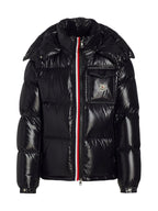 Moncler Montbeliard Tricolor Ribbon Down Puffer — Glossy Black