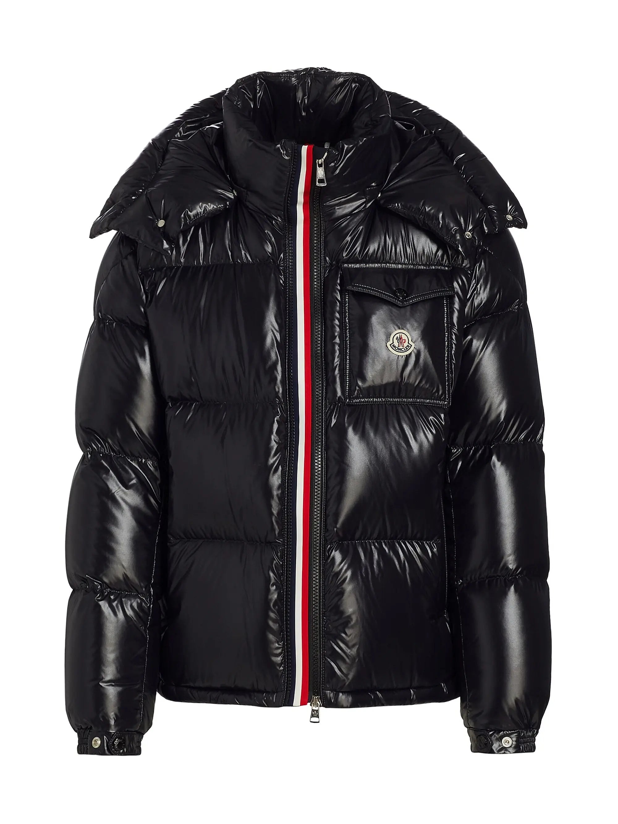 Moncler Montbeliard Tricolor Ribbon Down Puffer — Glossy Black