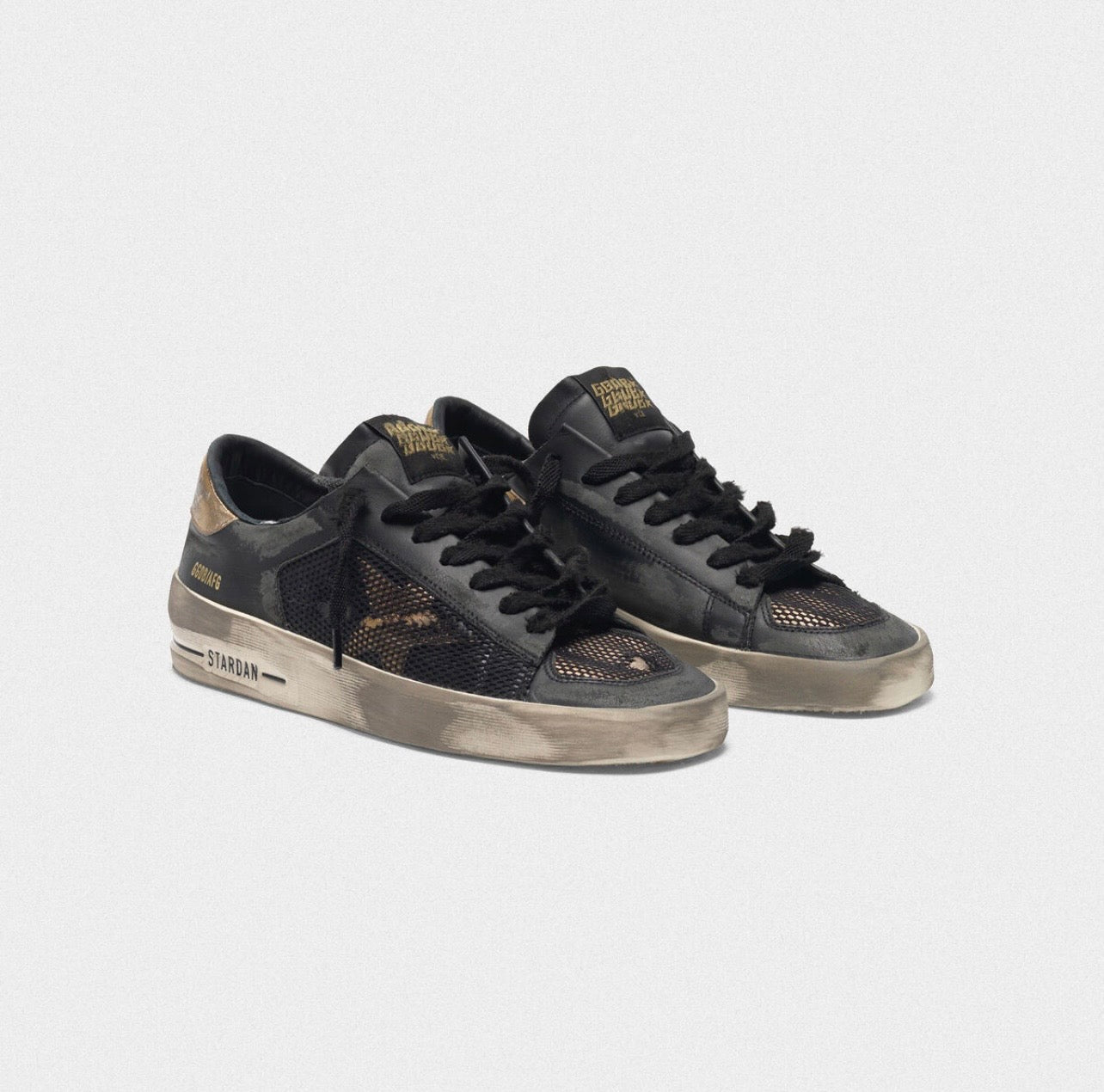 Golden Goose Super-Star Stardan Distressed Sneakers – Black & Gold