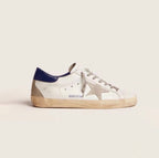Golden Goose Super-Star Sneakers – White Leather, Navy Heel