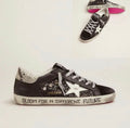 Golden Goose Super-Star Sneakers – Black Leather, Snake Print & Pink Sole