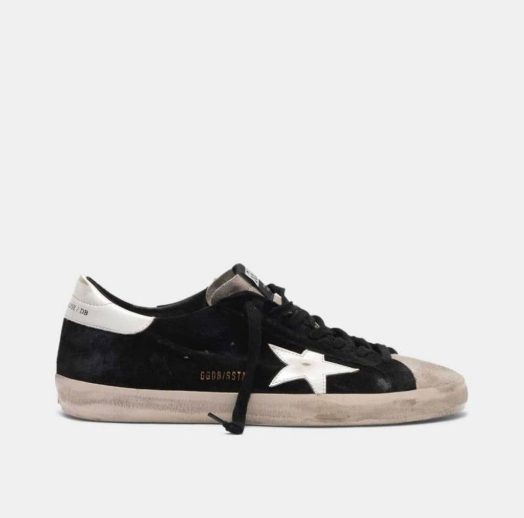 Golden Goose Super-Star Sneakers – Black Leather, White Heel & Star