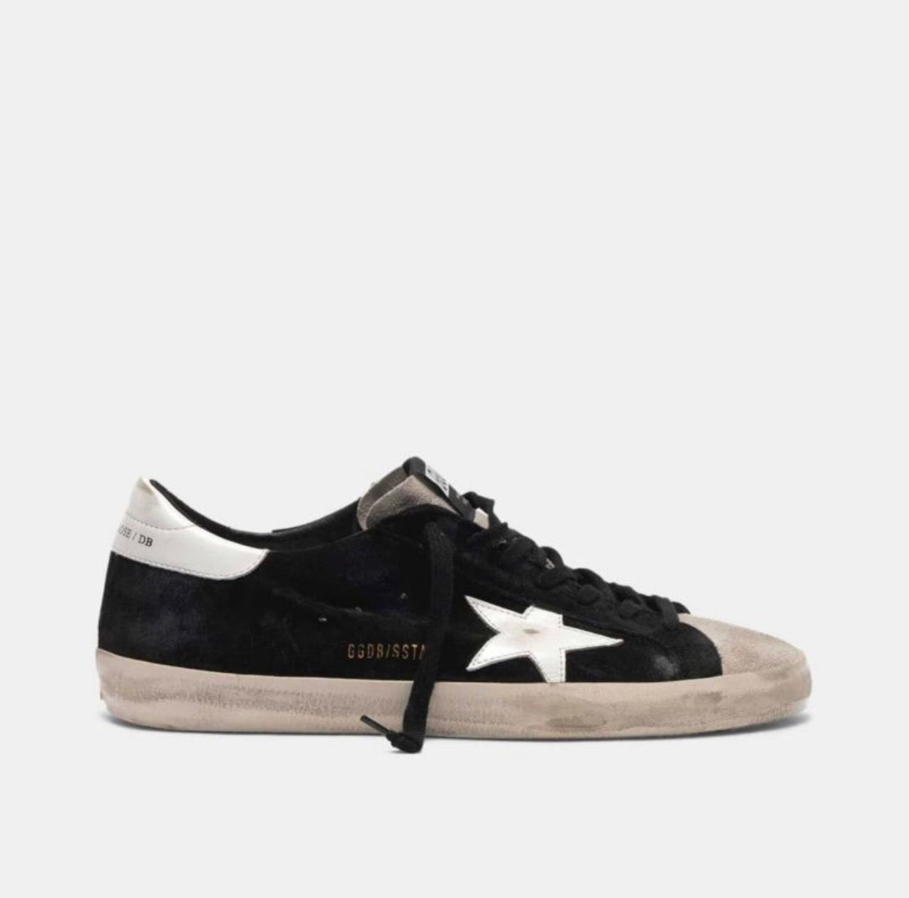 Golden Goose Super-Star Sneakers – Black Leather, White Heel & Star