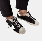 Golden Goose Super-Star Sneakers – Black Leather, White Heel & Star
