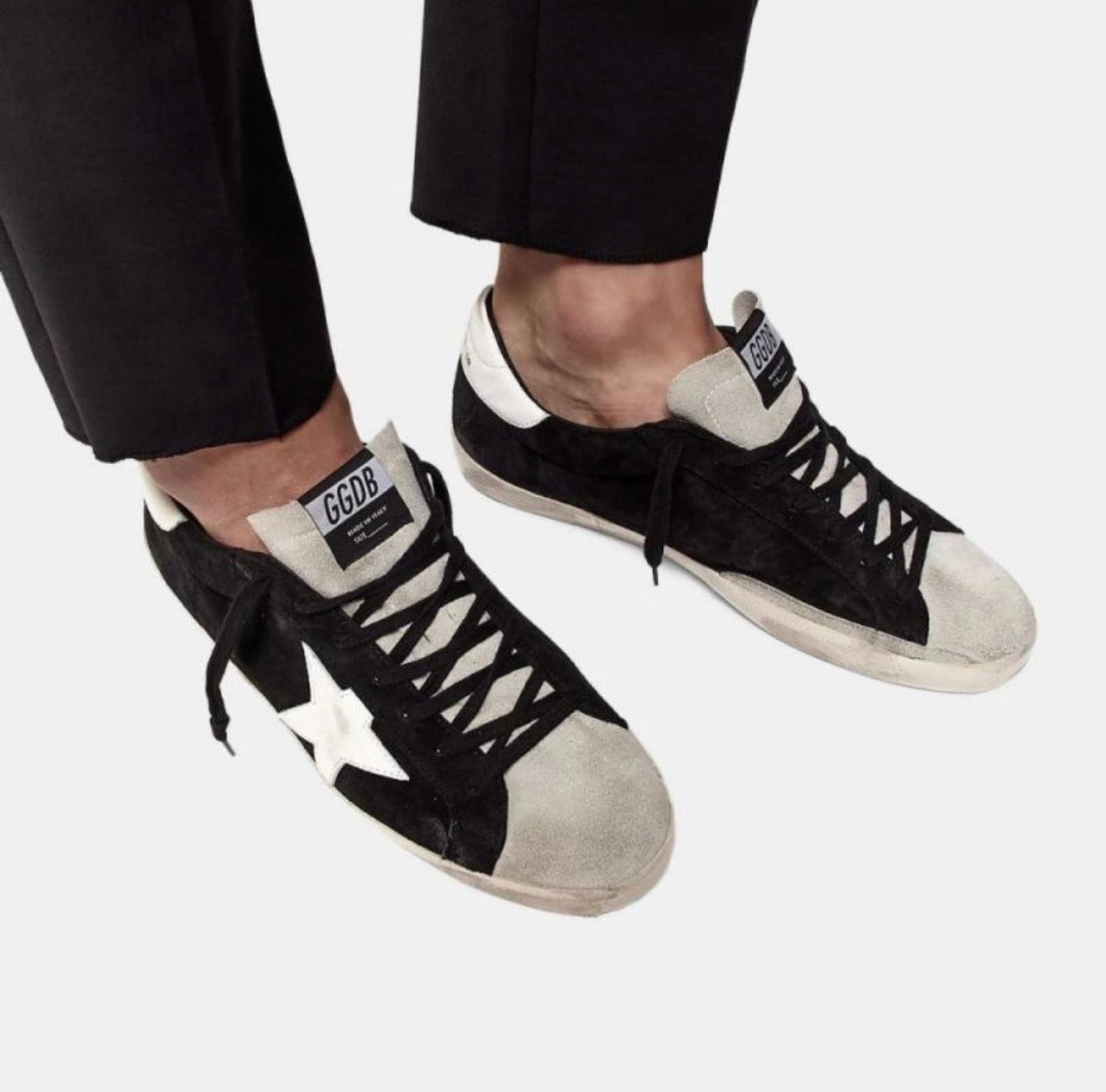 Golden Goose Super-Star Sneakers – Black Leather, White Heel & Star