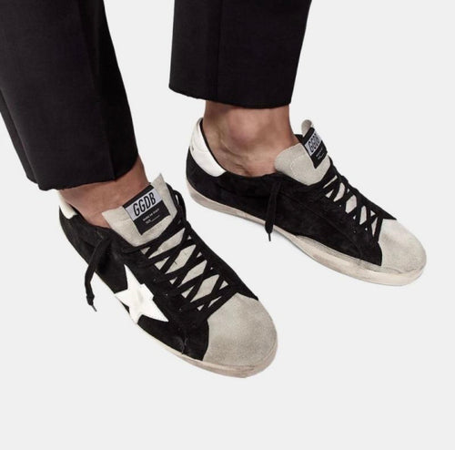 Golden Goose Super-Star Sneakers – Black Leather, White Heel & Star