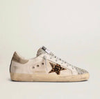 Golden Goose Super-Star Sneakers – White Leather, Leopard Star & Pink Sol