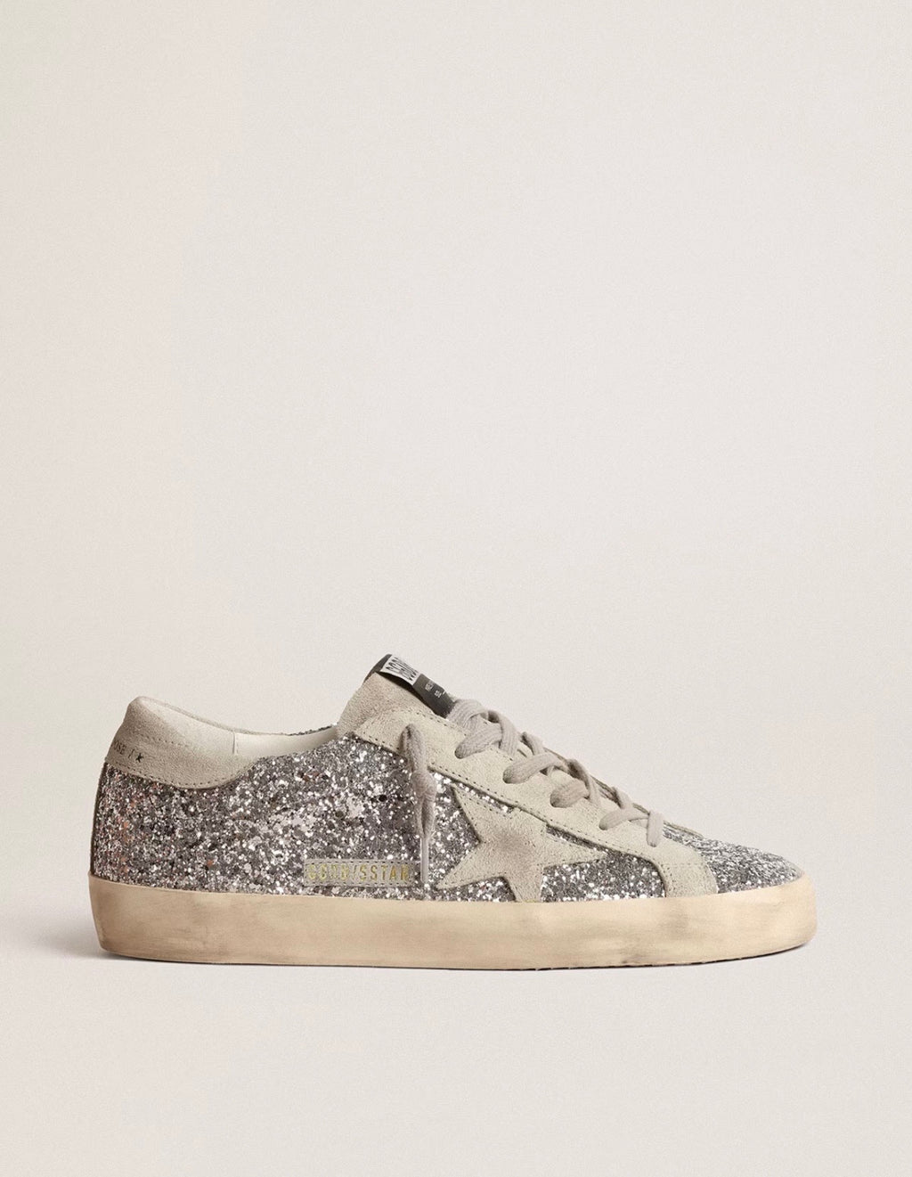 Title  Golden Goose Super-Star Sneakers – Silver Glitter, White Star & Heel